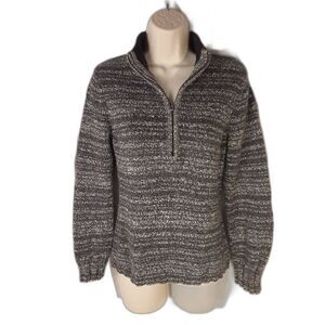 Woolrich Wool Blend Quarter Zip Black & White Sweater Petite Extra Small